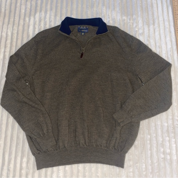 Charter Club Other - Charter Club Men's Heather Green Brown Zip-Up Sweater Large 💯 Merino Wool